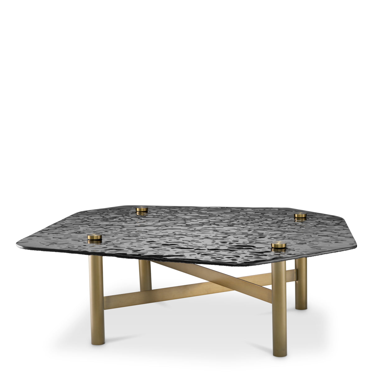 Coffee Table Cortes brushed brass finish casted smoke glass