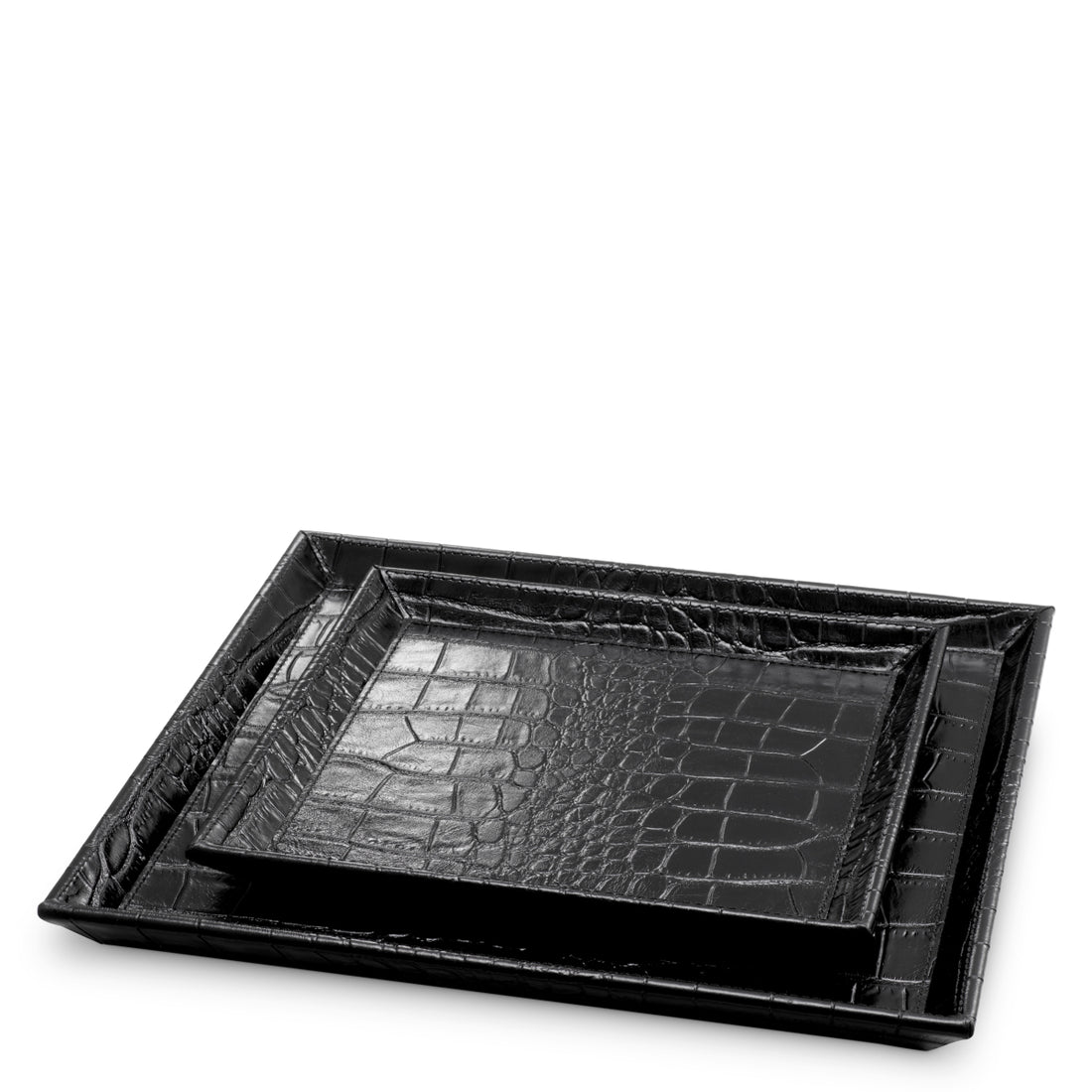 Desk Tray Scaleo croco embossed black leather set of 2