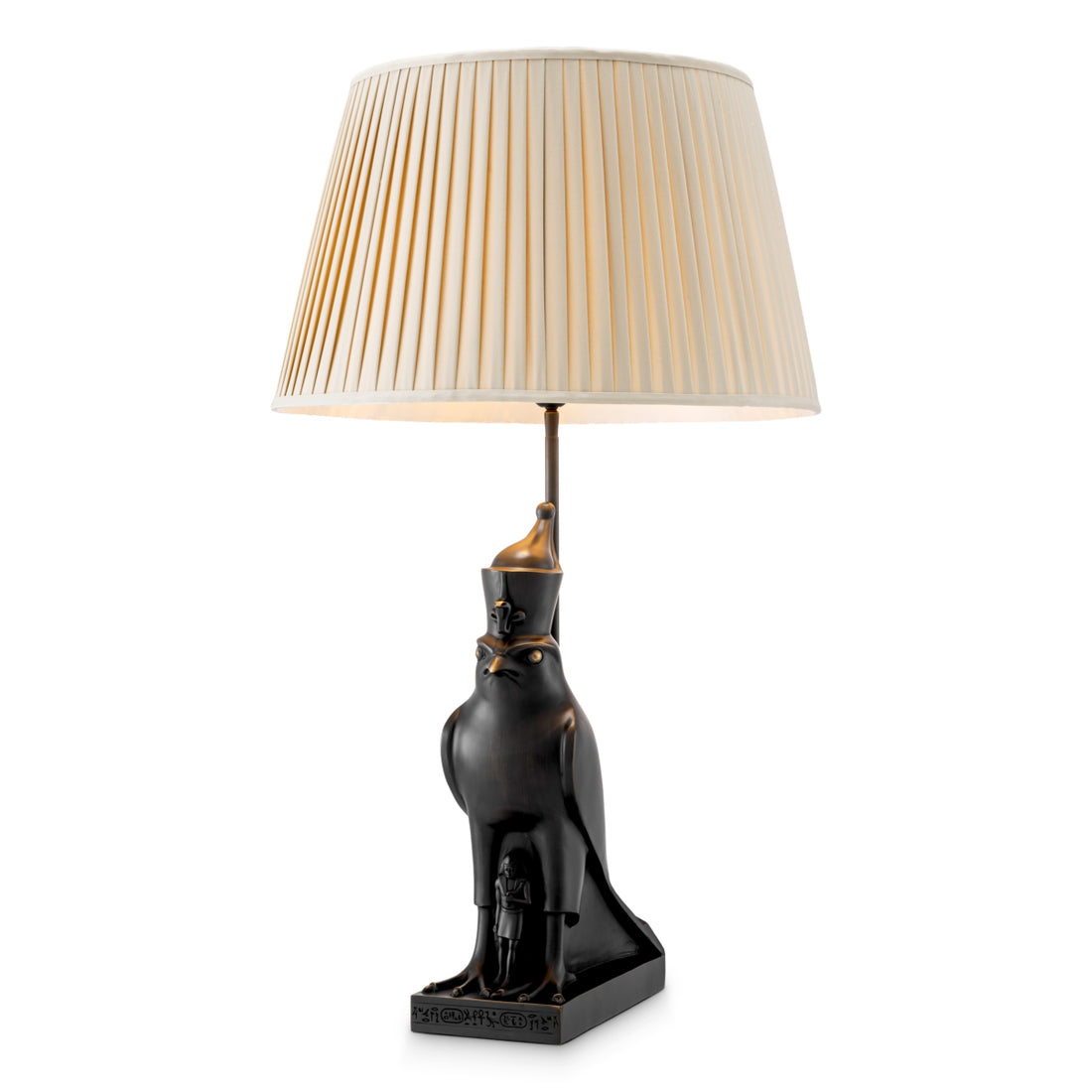 Table lamp Horus bronze highlight finish incl beige pleated shade