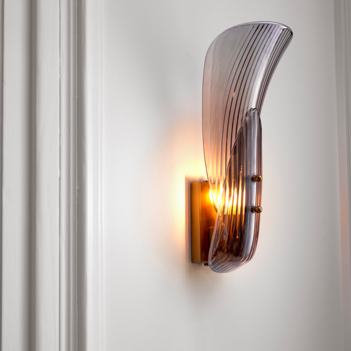 Wall Lamp Amun brushed brass finish smoke glass