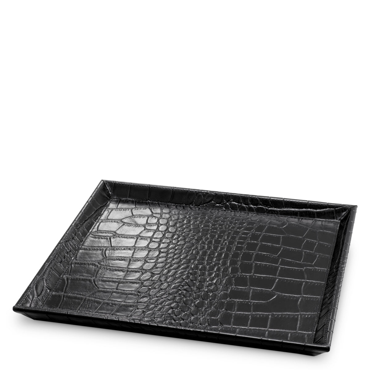 Desk Tray Scaleo croco embossed black leather set of 2